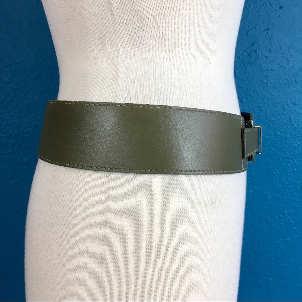 Vtg Carlisle green leather adjustable belt S - Picture 4 of 8